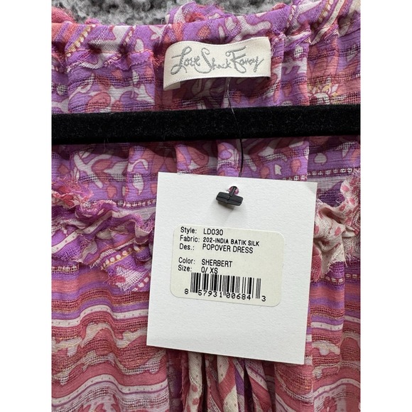 LoveShackFancy Pink Ruffle Tired Cinch Waist‎ Popover Silk Dress XS NWT - Picture 5 of 11